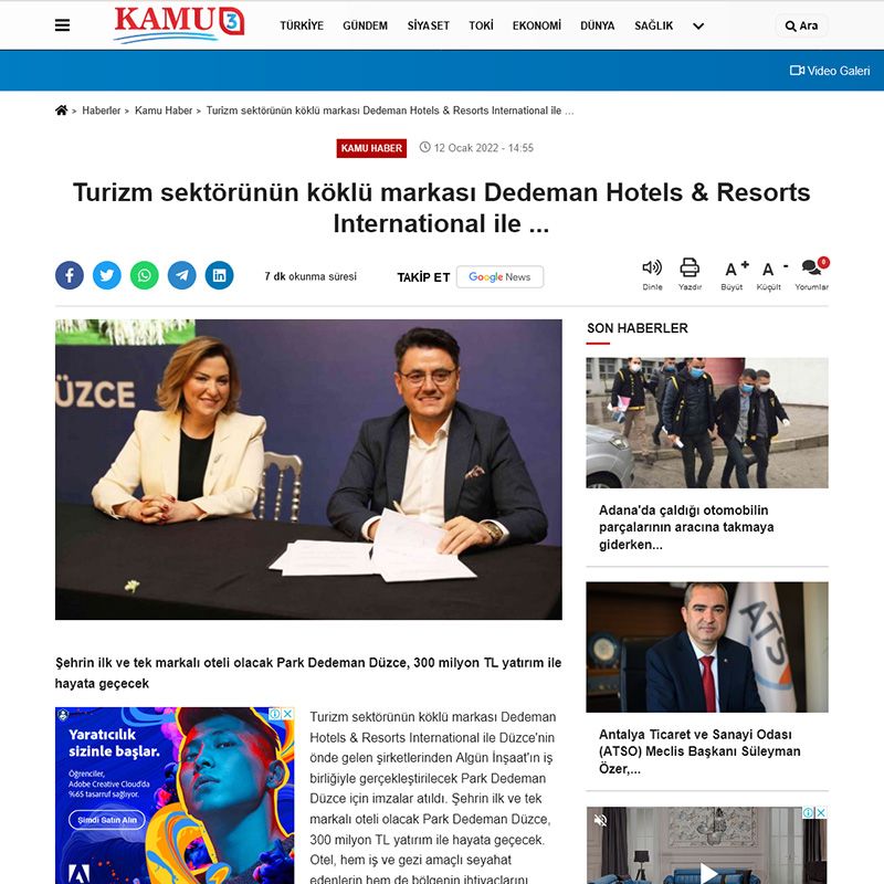 Turizm sektörünün köklü markası Dedeman Hotels & Resorts International ile ...