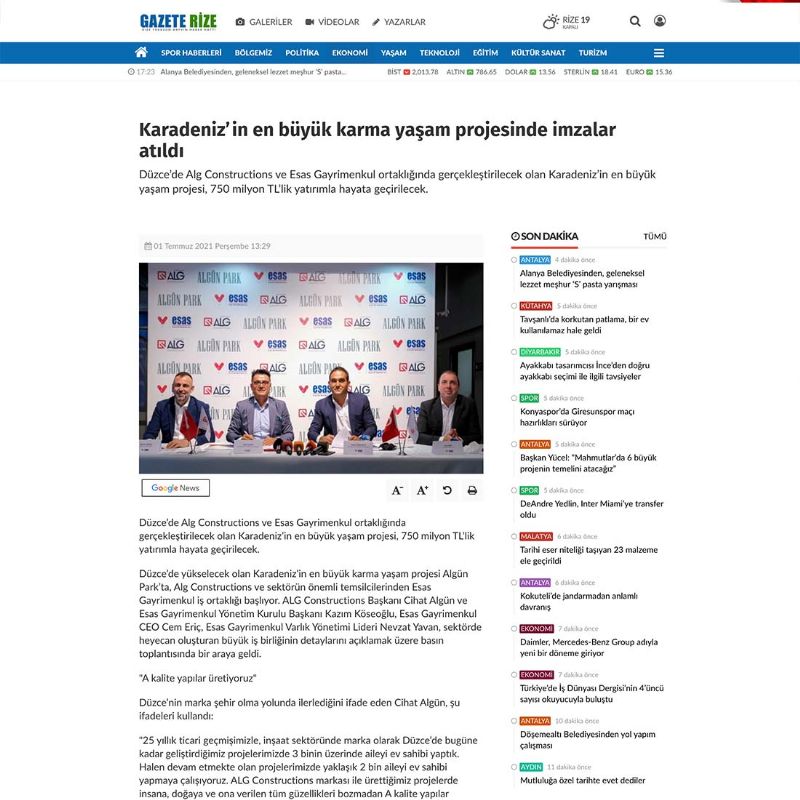  Karadeniz’in en büyük karma yaşam projesinde imzalar atıldı 