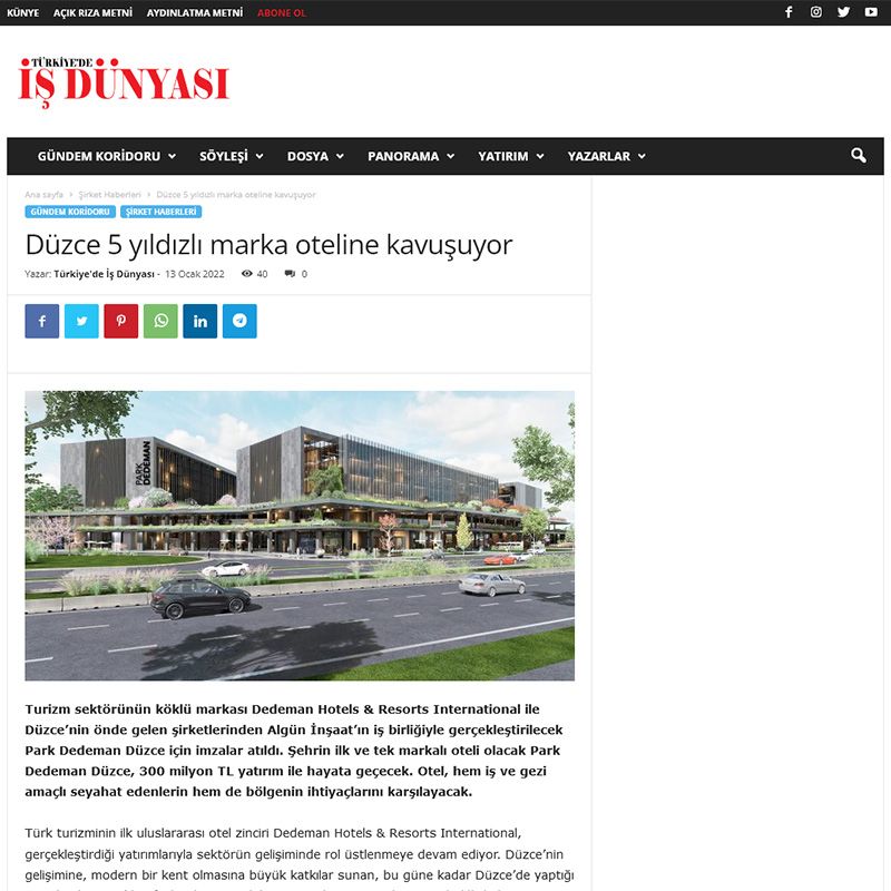 Düzce 5 yıldızlı marka oteline kavuşuyor