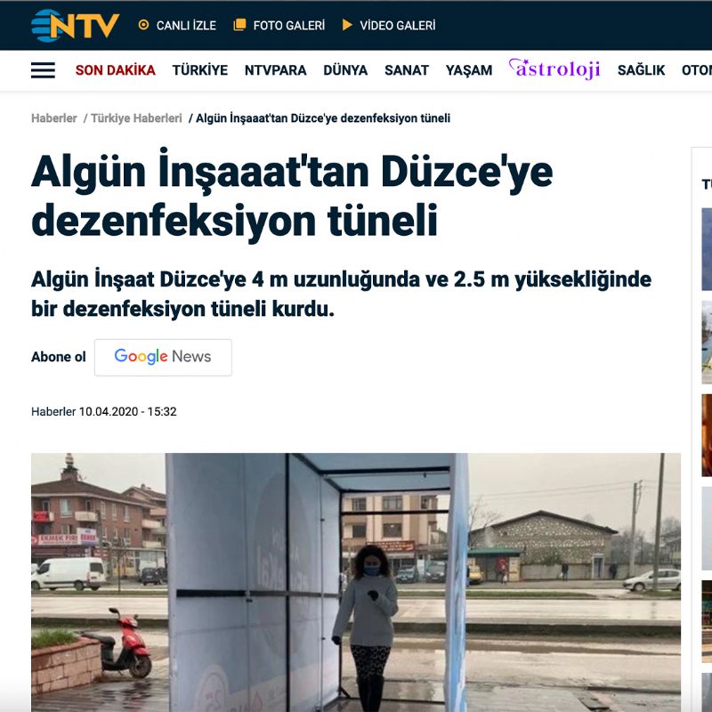 Algün İnşaaat'tan Düzce'ye dezenfeksiyon tüneli 