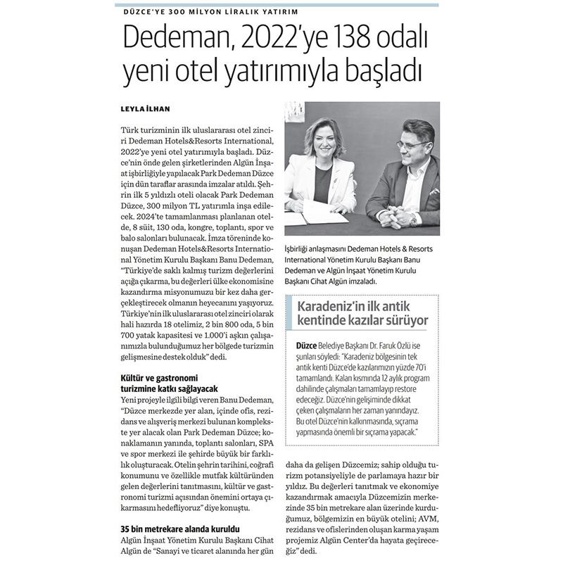 DEDEMAN, 2022'YE 138 ODALI YENİ OTEL YATIRIMIYLA BAŞLADI