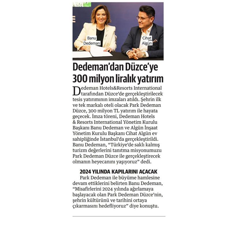 DEDEMAN'DAN DÜZCE'YE 300 MİLYON LİRALIK YATIRIM