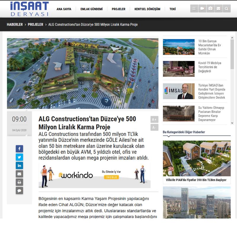 ALG Constructions'tan Düzce'ye 500 Milyon Liralık Karma Proje 