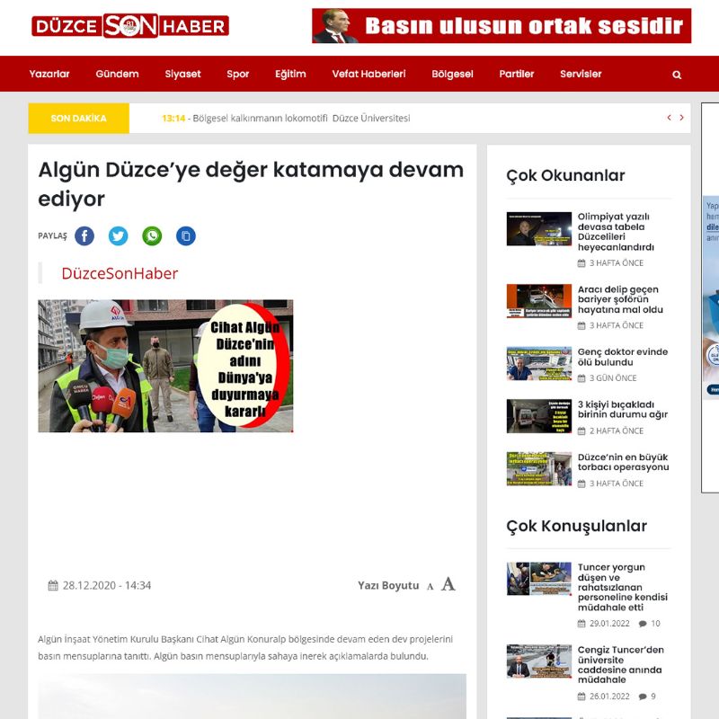 Algün Düzce'ye değer katmaya devam ediyor