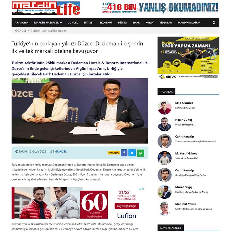 Türkiye’nin parlayan yıldızı Düzce, Dedeman ile şehrin ilk ve tek markalı oteline kavuşuyor