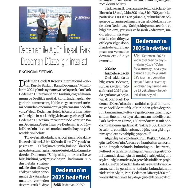 DEDEMAN İLE ALGÜN İNŞAAT, PARK DEDEMAN DÜZCE İÇİN İMZA ATTI