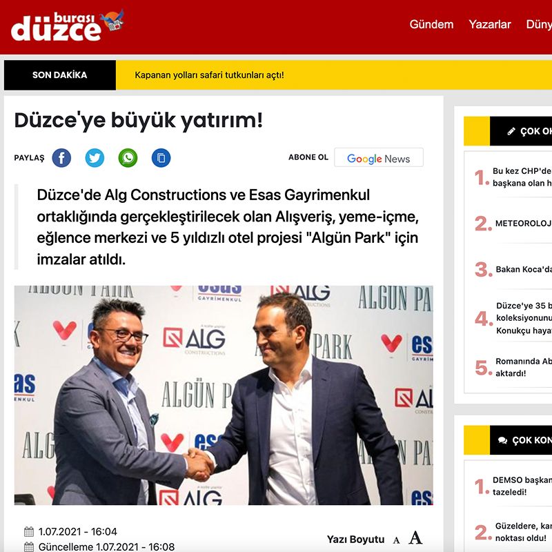 DÜZCE'YE BÜYÜK YATIRIM! 
