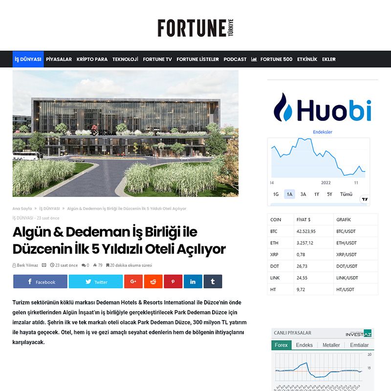 Algün & Dedeman İş Birliği ile Düzce'nin İlk 5 Yıldızlı Oteli Açılıyor