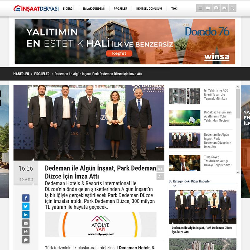  Dedeman ile Algün İnşaat, Park Dedeman Düzce İçin İmza Attı 