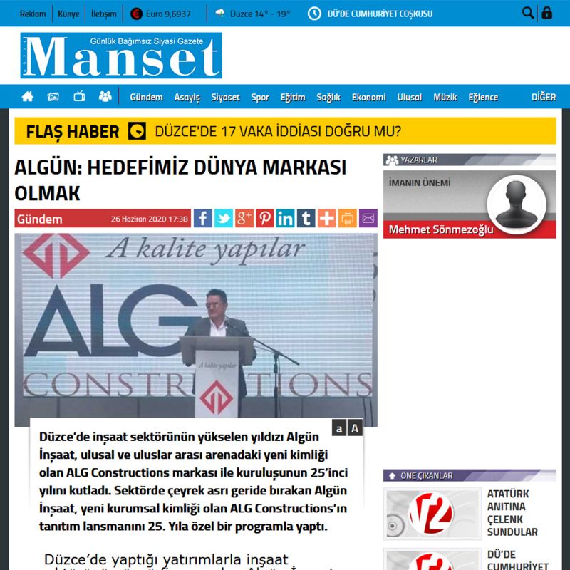 ALGÜN HEDEFİMİZ DÜNYA MARKASI OLMAK 