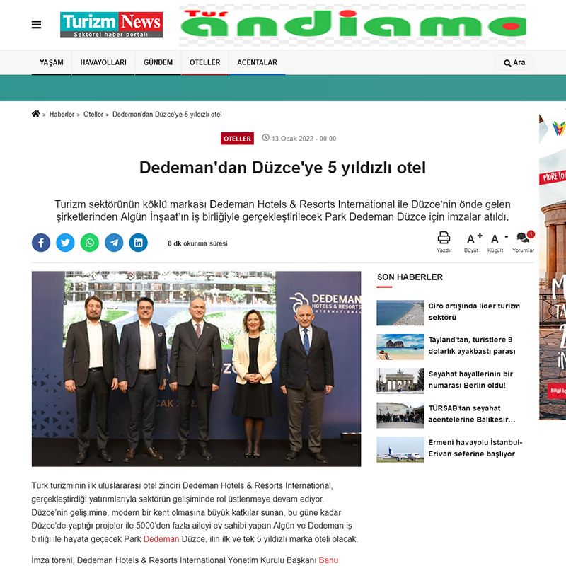 Dedeman'dan Düzce'ye 5 yıldızlı otel