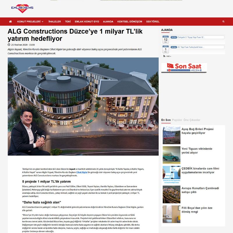 ALG Constructions Düzce’ye 1 milyar TL’lik yatırım hedefliyor 