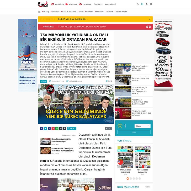 750 MİLYONLUK YATIRIMLA ÖNEMLİ BİR EKSİKLİK ORTADAN KALKACAK