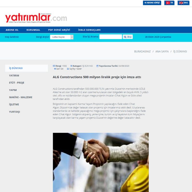 ALG Constructions 500 milyon liralık proje için imza attı 