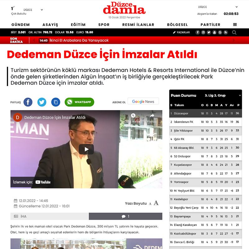 DEDEMAN DÜZCE İÇİN İMZALAR ATILDI 